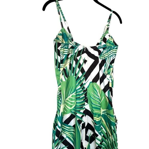 Soho Chic Floral Sleeveless Wide Leg Pockets One Piece Green Black Jumpsuit Smal - Picture 3 of 6